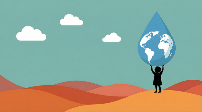 person holding earth globe water drop desert