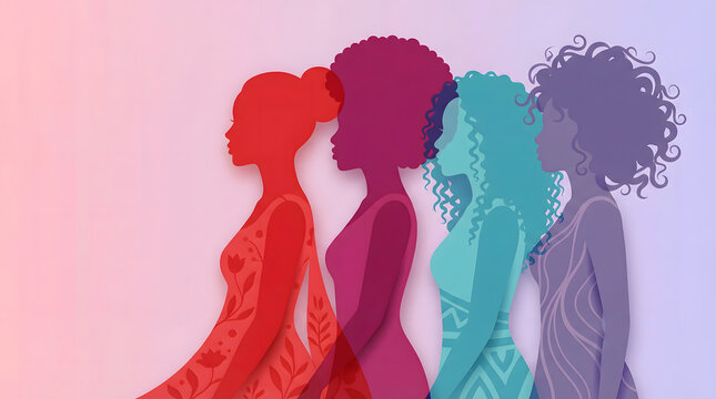 Diverse women silhouettes in colorful gradient background