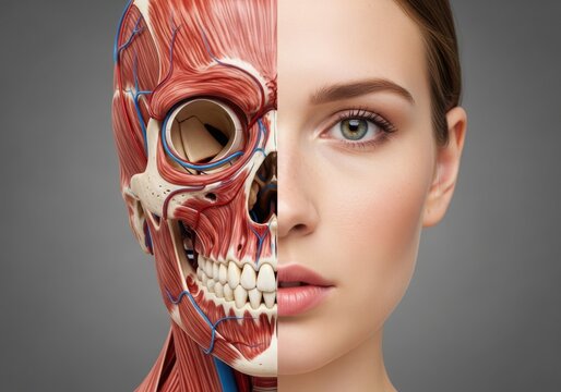 Human face with anatomical eye overlay