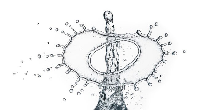 Symmetrical circular water splash with central liquid column.