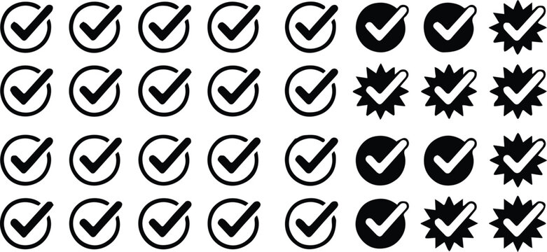 checkmark icon grid variations circle outline filled starburst