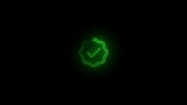 Check mark gear vertical video with octagonal outline on dark background for approval interface. Check mark gear quality concept.