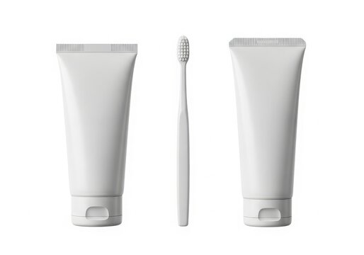 Toothpaste tubes with toothbrush in middle