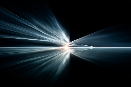 dynamic abstract representation of sonic boom with vapor cone and geometric shockwave patterns for high speed aviation concept