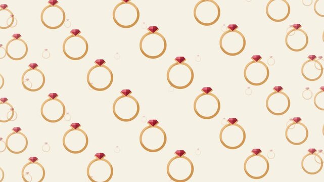 Gold Engagement Ring with Red Diamond Seamless Pattern Background Wedding Marriage and Luxury Jewelry Concept