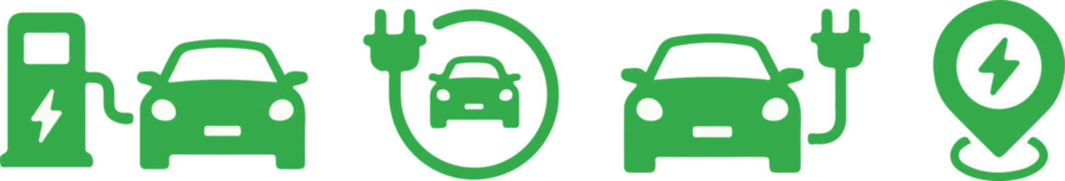 electric vehicle ev charging flat green vector icon set car plug battery location eco sustainable transport app ui branding design
