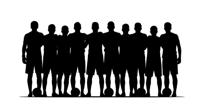 FIFA Would Cup Soccer players, football team, sports silhouettes, athletic group isolated on White Background PNG