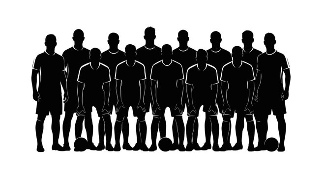 FIFA Would Cup Black silhouettes of soccer players, football team, sports icons, athletic group isolated on White Background PNG