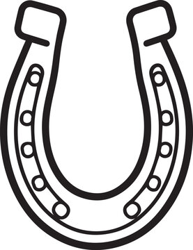 A simple, hand-drawn outline of a horseshoe, presented as a graphic element, evokes themes of luck and protection.
