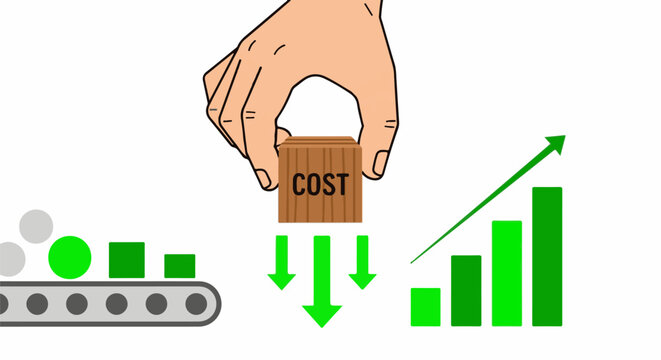 Hand adding a "cost" block to a process flow with a rising bar graph
