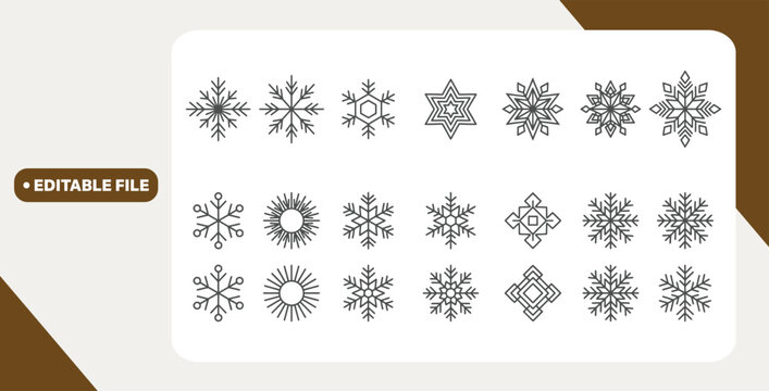 Snowflake simple black line icons snow vector set