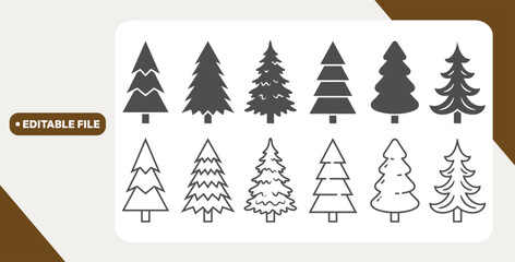 Obraz premium Pine icon set. Fir tree vector set.