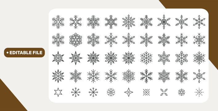 Snowflake simple black line icons snow vector set