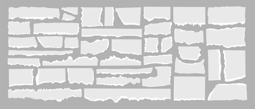 Jagged edges torn paper realistic ripped textures vector illustration set perfect for scrapbook designs, collage project and vintage-themed background with authentic paper details collection.