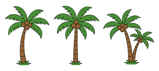 Obraz premium Coconut Tree Vector Set Minimal Tropical Palm Illustration Isolated on White Background