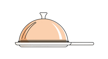 Fototapeta premium Minimalist vector illustration of a restaurant serving tray with a closed peach colored domed lid or cloche for a surprise food presentation.