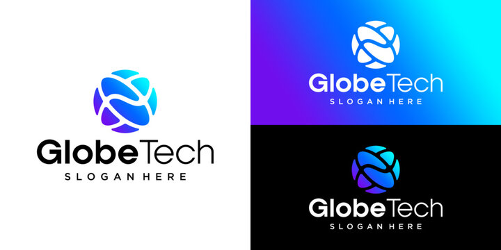 GlobeTech Logo Template: Abstract Digital Globe Sphere with Network Tech Lines for Global IT, Cloud Data, or Communication Startup