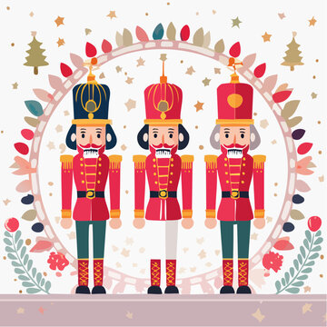 Three Nutcracker Soldiers in Festive Circular Frame