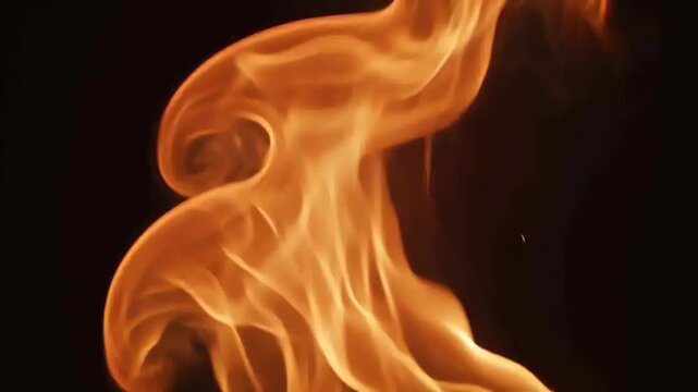 Flickering orange flame after sparks widening forming tendrils leaning left and twisting in studio