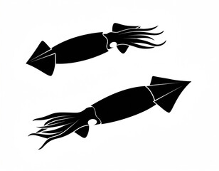 Obraz premium Illustrative black squid silhouettes, showcasing the elegance and mystery of marine life, perfect for aquatic-themed designs and graphic elements