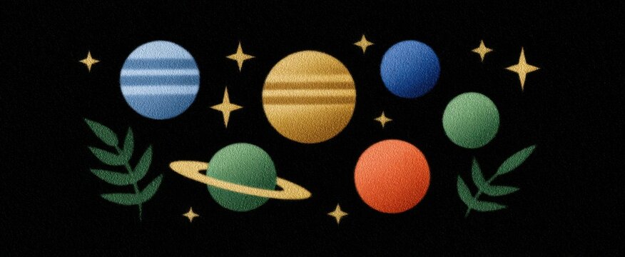 Feel the magic with colored pencil planets and comet set in a dreamy night sky.