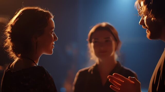 People Engaging in Friendly Conversation in Dim Light.