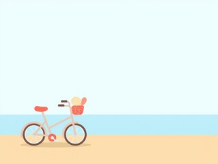 Fototapeta premium Vintage style bicycle with a basket full of fresh fruit parked on a sandy beach near the ocean shore