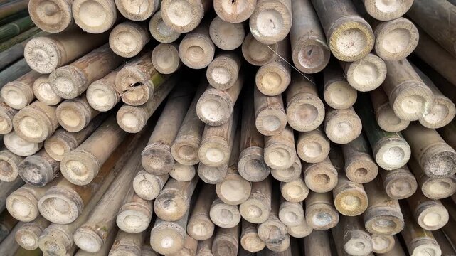 Bamboo pile at the end and base in a circular shape, natural bamboo texture.