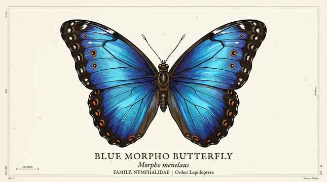 Vibrant Blue Morpho Butterfly Spreads Wings in Tropical Forest Environment