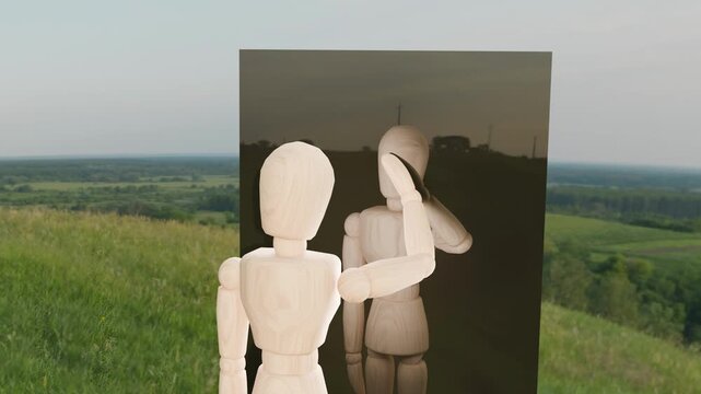 Person avoiding own reflection concept of low self esteem