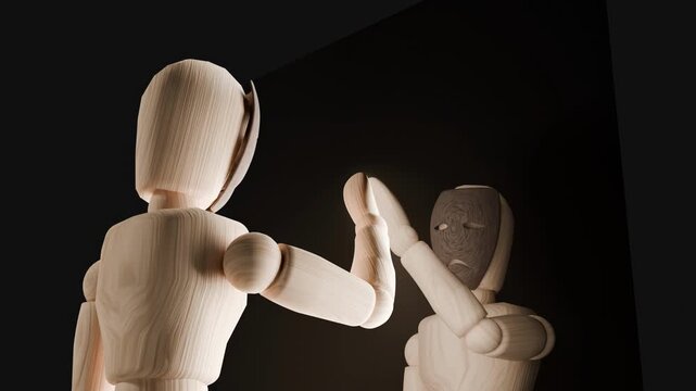 Concept of self rejection and emotional struggle with mirror reflection