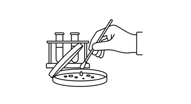 Scientist culturing bacteria in petri dish with inoculation loop and test tubes