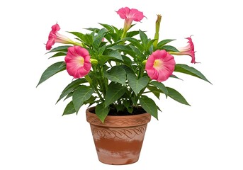 Fototapeta premium Vibrant pink flowers blooming in a terracotta pot