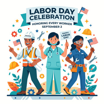 A vibrant illustration celebrating the invaluable contributions of diverse workers, marking Labor Day with unity and appreciation for their essential roles in society