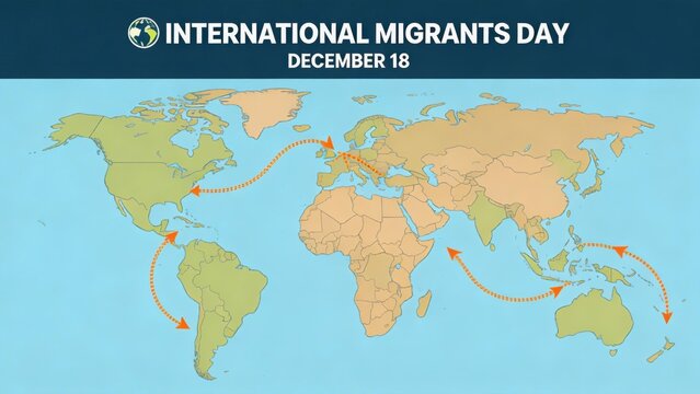 international migrants day, world map with migration routes
