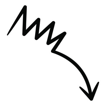 Zigzag line going down arrow trend indicator chart symbol icon