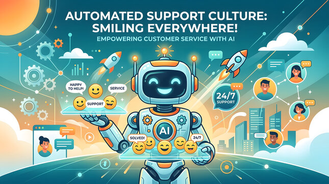Robot, smiling robot, automated support, futuristic culture, technology concept