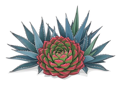 Vibrant succulent with striking agave leaves illustration