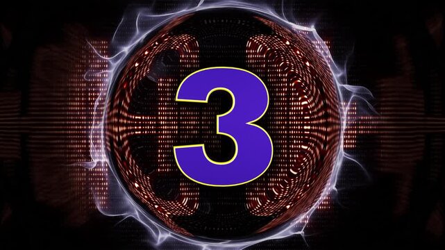 Number 3 Explosive Top Ten Music WAVE Number Transition Animation on Alpha Channel, Loop
