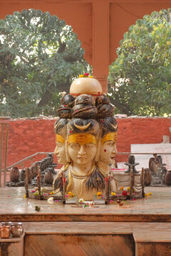 Fourfaced Chaturmukha Shiva Lingam statue in Shiv Puri Dham temple during Shivaratri festival, Kota, Rajasthan, India