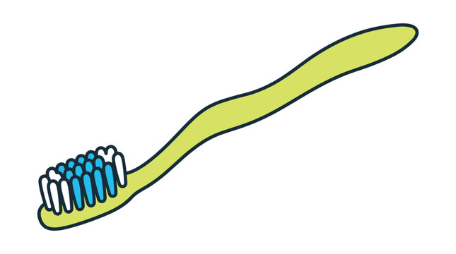 Modern lime green toothbrush with blue bristles illustration simple dental hygiene tool isolated vector graphic.