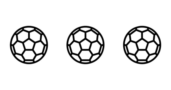 Three black and white soccer balls with hexagon and pentagon pattern in a row Vector