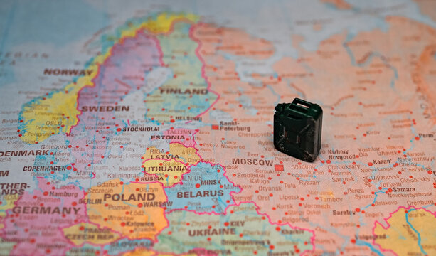 Fuel canister on Russia map concept.