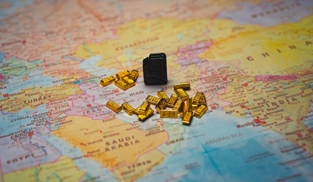 Fuel canister with gold bars on Iran map resource.