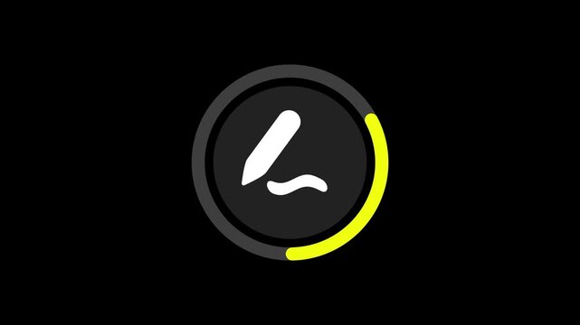 A dark circular dial with a yellow-green stylized letter L or speed gauge icon for level or mode selection in a UI control