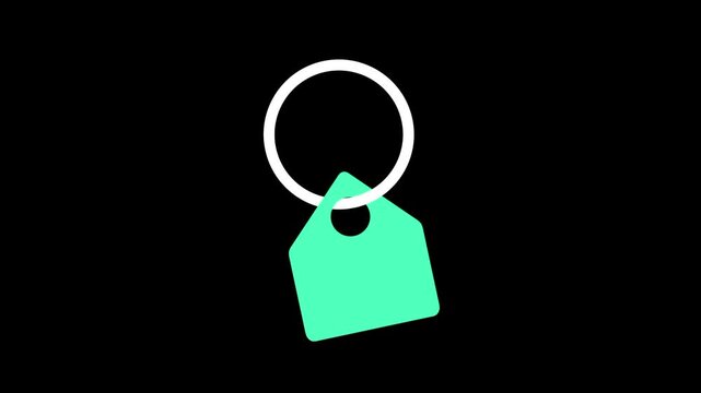 A green price tag or label icon with a white ring loop on a dark background for shopping, retail, or product tagging design