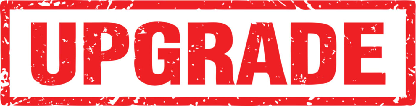 Red rubber stamp with upgrade text isolated on white background