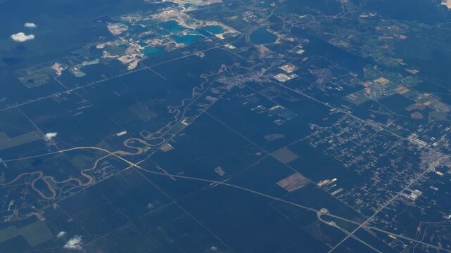 High altitude view of urban sprawl and infrastructure development