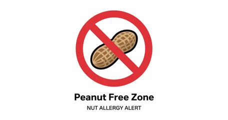 Naklejka premium Peanut free zone sign with crossed peanuts on red circle for allergy safety Vector