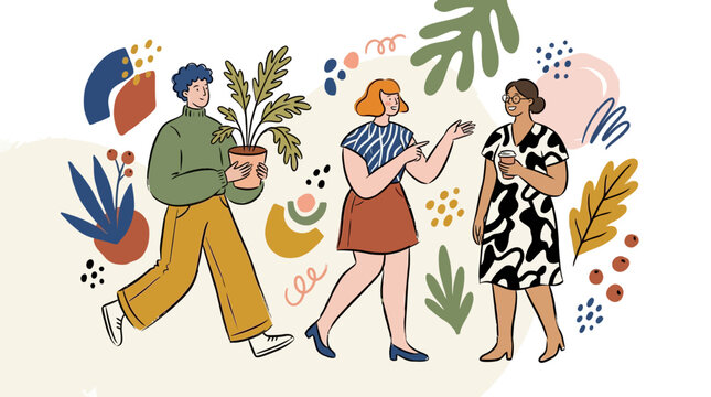 Diverse group of friends walking together.